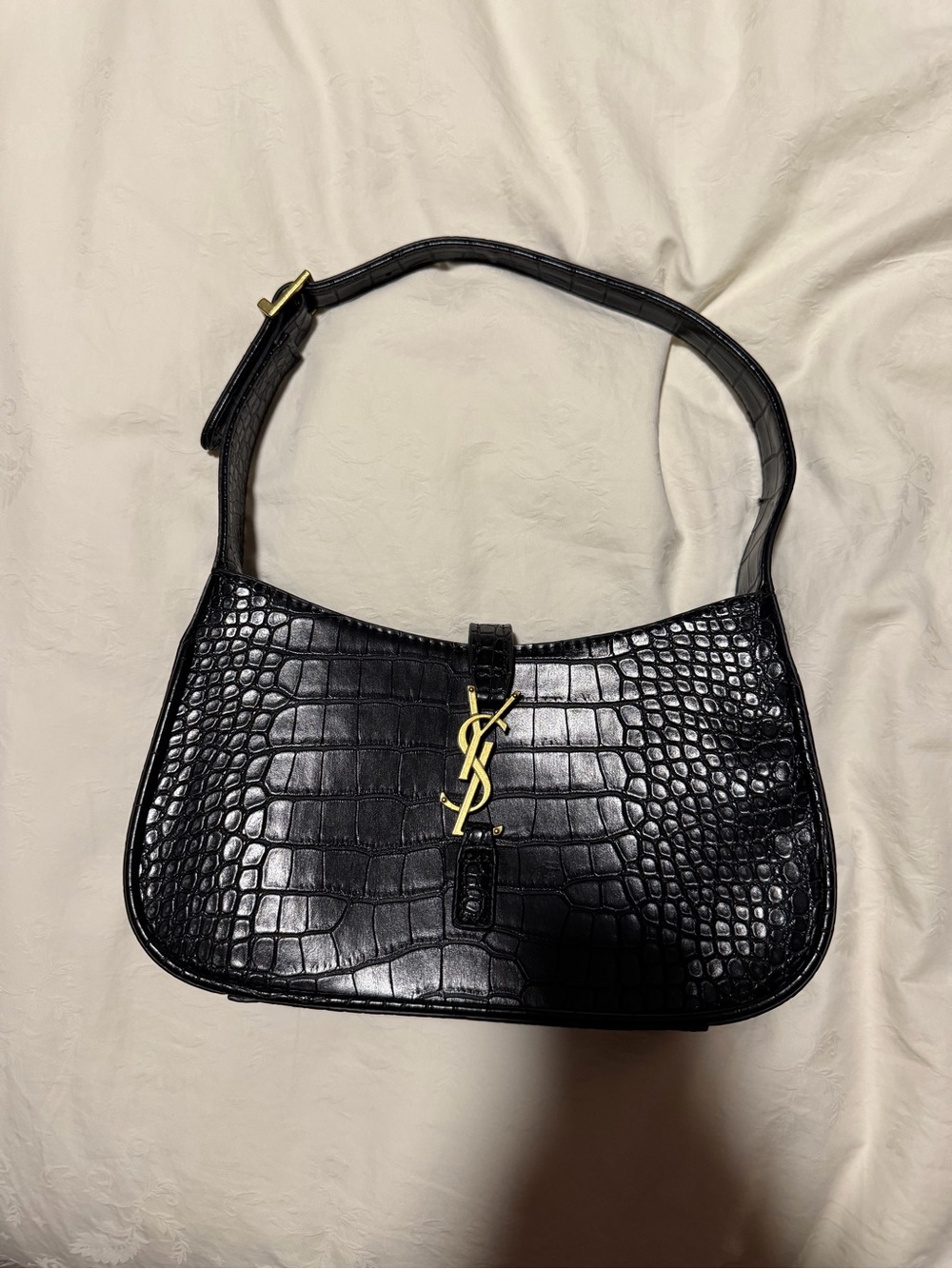 SL Black Croc-Embossed Shoulder Bag